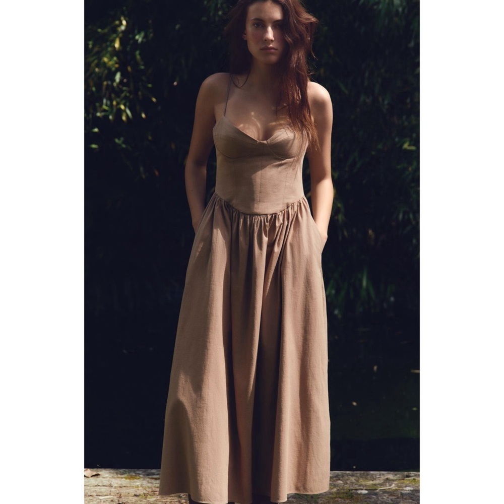 NEW Zara Midi Strappy Dress Empire Waist Old Money Garden Party Size‎ XS - Picture 3 of 15